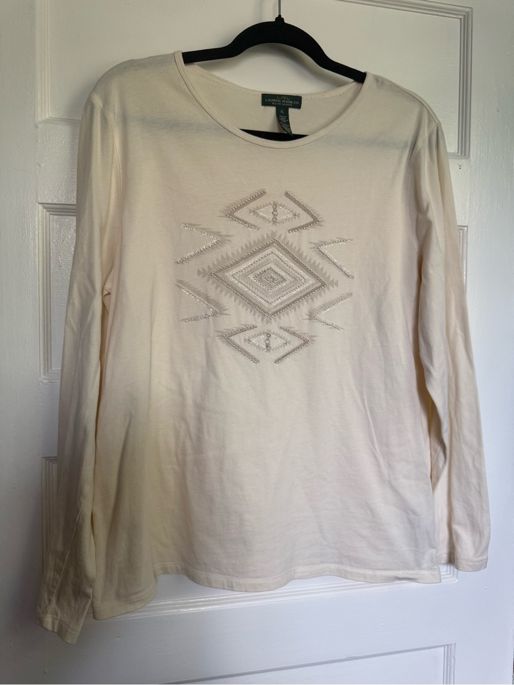 Vintage Ralph Lauren Ivory Long-Sleeve SouthWestern-Inspired Beaded Design XL - Picture 1 of 10